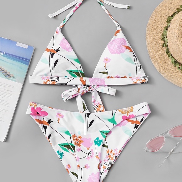 Other - Floral Print Halter Bikini Set